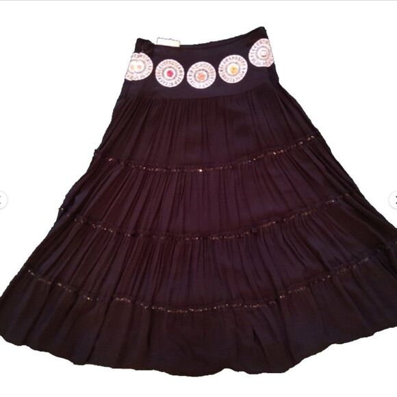 Haven Bleu Dresses & Skirts - Haven Bleu Anthropologie Black Multi Layered Sequins Boho Maxi Skirt Size S NWT